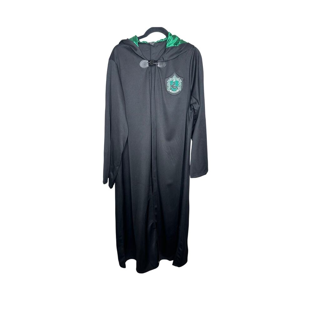 Harry Potter Slytherin Robe Costume Black Green Hooded Cape Cloak Halloween EUC